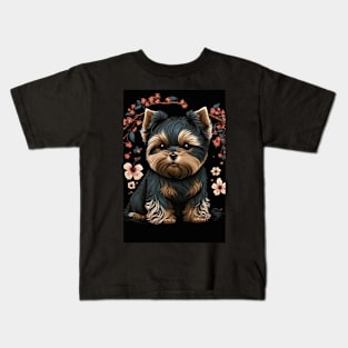 Super Cute Yorkshire Terrier Puppy Portrait - Japanese style Kids T-Shirt